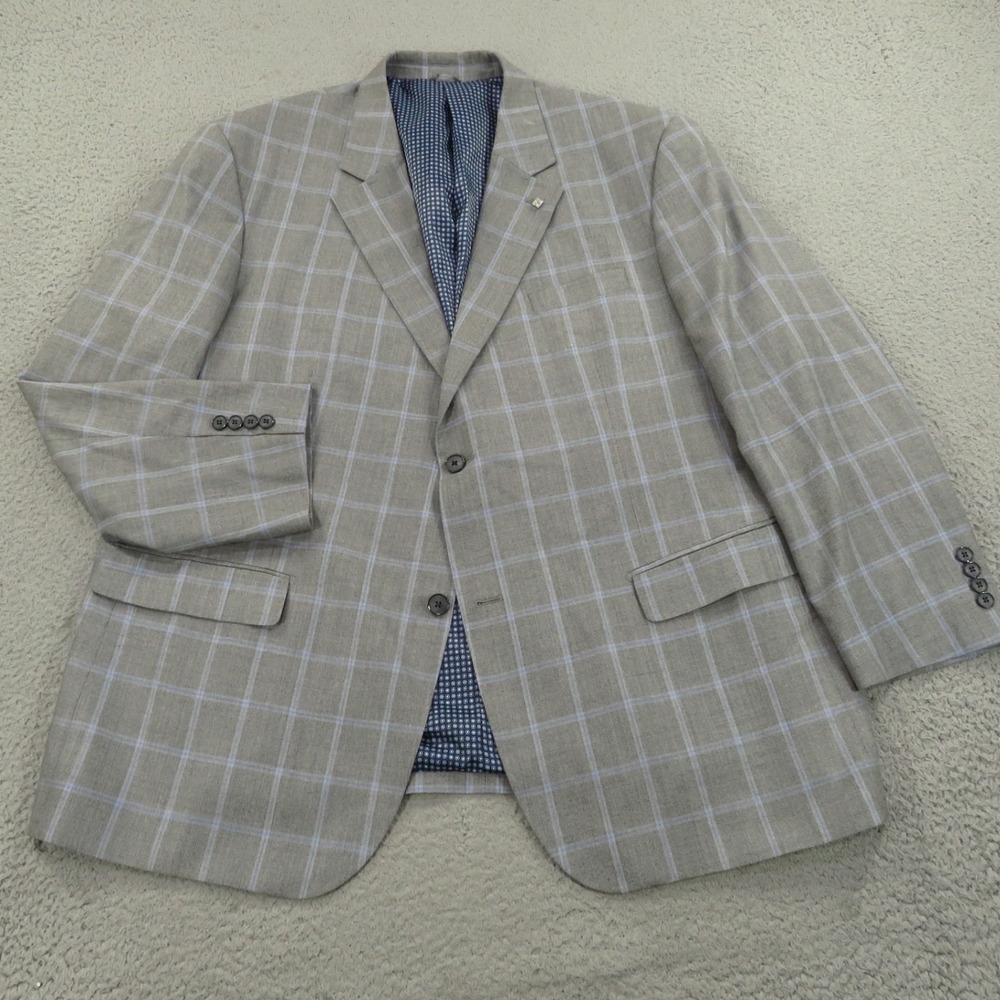 Oak Hill Sport Coat 2XLT Silk Wool Windowpane Grey Blue DXL Sport Coat Jacket 52